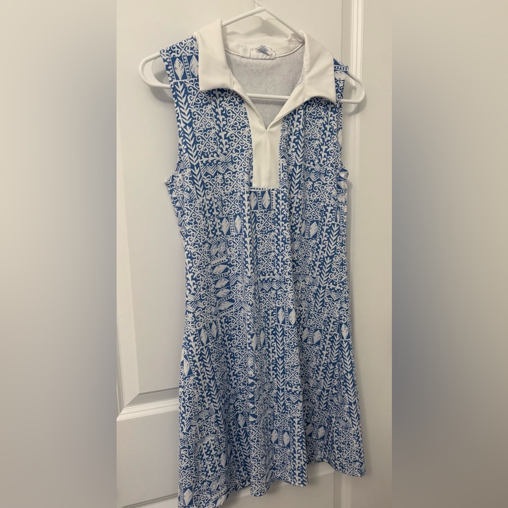 NWOT Sigrid Olsen Blue and White Geometric Midi Dress